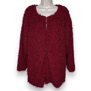 NWT Kut From The Kloth Red Shaggy Eyelash Fringed Sweater Jacket Women Medium